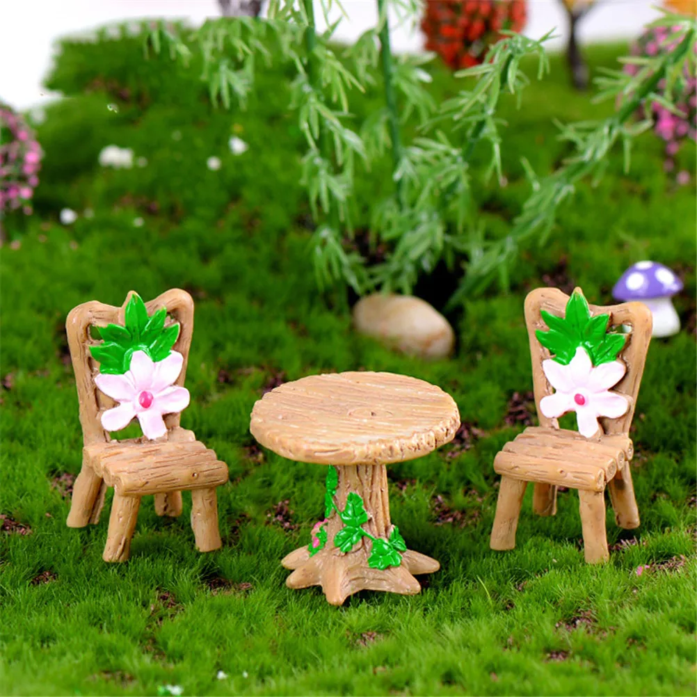 Ornaments Micro Landscape 1PCS Cute Table Desk Or 2PCS Wicker Chair DIY Crafts Home Garden Decoration
