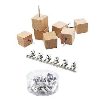 

20 Pieces Push Pins Clips Tacks Clips Thumb Clips Wall Clips with Pins & 60Pcs Square Wood Decorative Push Pins, Wood Head and S