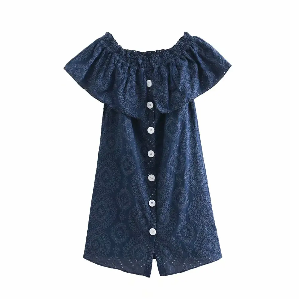 

2018 Spring And Summer Europe And America Women's Dress Embroidered Hollow out Short-sleeve Dress 585