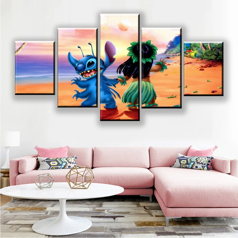 

Top-Rated Canvas Print Wall Art Posters Frame HD Printed 5 Pieces Movie Lilo & Stitch Paintings Home Decor Children Room Picture
