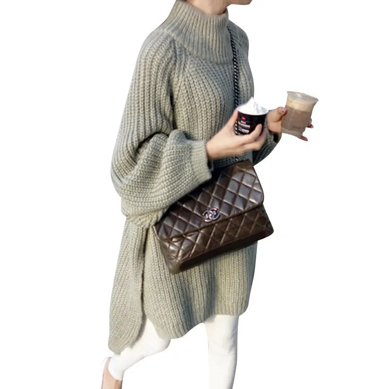 

Large size high collar pullover 2019 autumn and winter woman loose sweater long sleeve long sweater dress