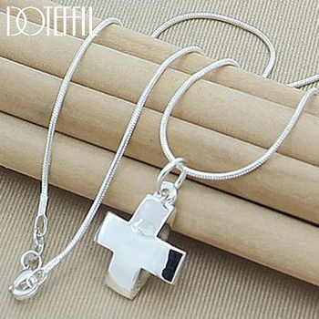 DOTEFFIL 925 Sterling Silver Cross Pendant Necklace 18/20/22/24 Inch Snake Chain For Women Man Wedding Engagement Party Jewelry