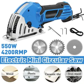 

Drillpro 220V Mini Circular Saw 550W 4200Rpm Plunge Cut Track Cutting Wood Metal Tile Cutter 3 Blades Electric Saw Power Tool