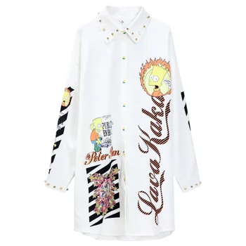 

Spring shirt women's mid-length European station 2020 spring new print loose large size chic cardigan shirt tide