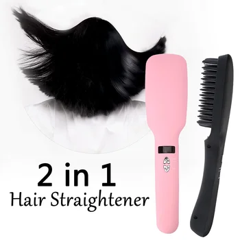 

100-240V 2 in 1 Hair Straightener Electric Ionic Hair Straightening Comb LED Display Multi-function pink black Hair Straightener