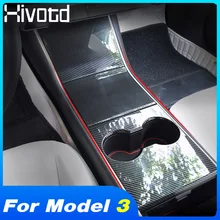 Hivotd For Tesla model 3 Accessories Central Console Water Cup Panel Cover Carbon Fiber Decoration Sticker Car Styling