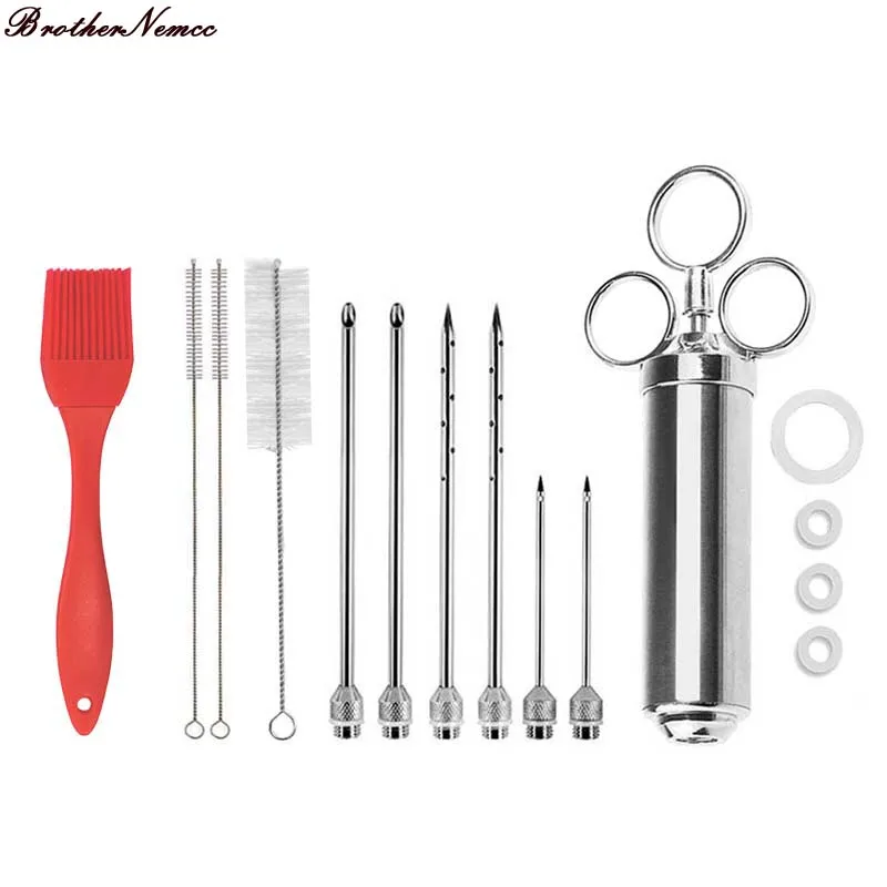 Шприц для барбекю из нержавеющей стали шприц мяса маринада емкость 2 унции с 6