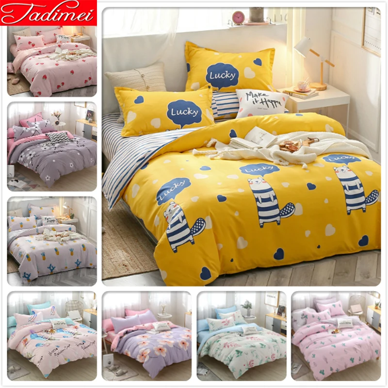 

Yellow Cute Kitty Cat Pattern Quilt Comforter Duvet Cover 3/4 pcs Bedding Set Adult Kids Child Soft Cotton Bed Linens Bedspreads