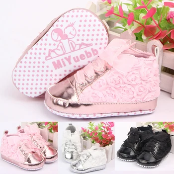 

3 Colors Newborn Baby Girls Shoes 1 Years PU Leather Non Slip Pink Lace Floral Shoes Prewalker Walking Kids Shoes Princess
