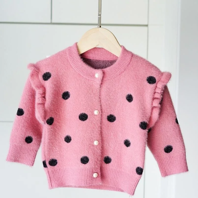 Весенне-осенний свитер с длинными рукавами для девочек Детский кардиган одежда в горошек для девочек пальто и куртки для маленьких девочек JW5017 - Цвет: red baby sweaters