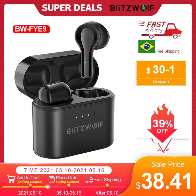 BlitzWolf BW-FYE9 TWS bluetooth 5.0 Earphone Wireless Earbuds Half In-ear DSP Noise Reduction Low Latency Gaming with Mic  Buds