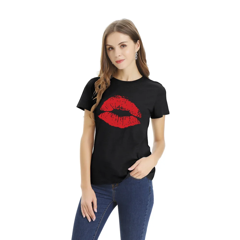

2020 New Women's Loose Top Lip Printed Short Sleeve T-Shirt