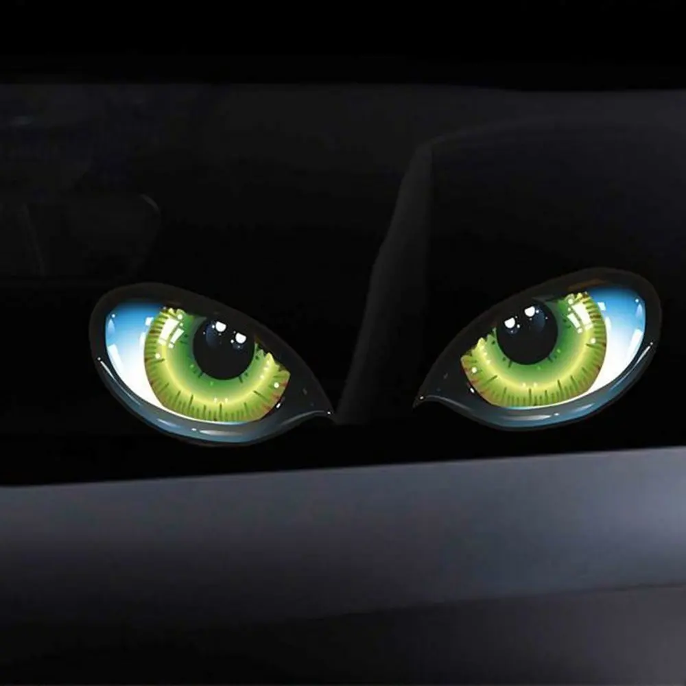3D Funny Design  Stereo Reflective Green Cat Eyes Pattern Car Sticker Truck Head Engine Rearview  Window Door or Mirror Decal