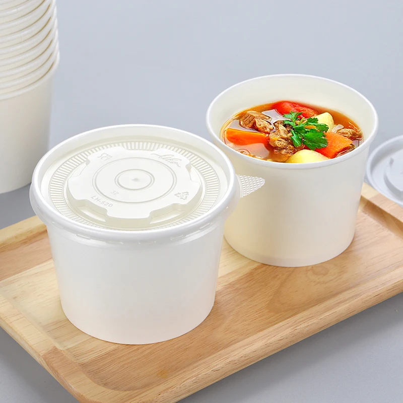 50pcs Round creative disposale soup bowl noodles salad food lunch cups BBQ party faovr ice cream dessert paper cup with lid