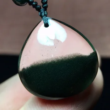 

Top Natural Green Phantom Quartz Pendant For Women Man Clear Crystal Water Drop 24x22x9mm Beads Rare Gemstone Jewelry AAAAA