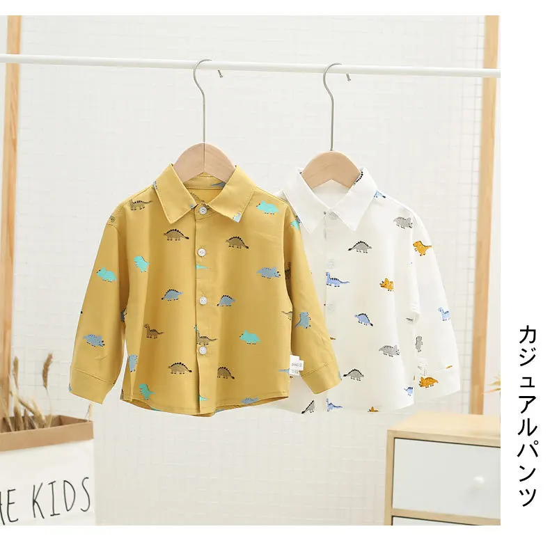 Детская одежда; коллекция года; милая Весенняя рубашка с динозавром в Корейском стиле; N175