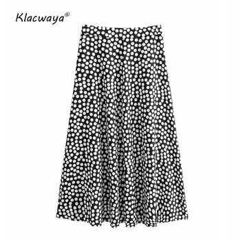 

Klacwaya Women 2020 Chic Fashion Polka Dots Print Midi Skirt Vintage Elastic Waist With Lining Female Skirts Faldas Chic Mujer