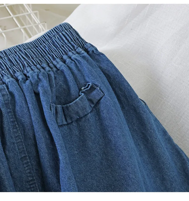 denim women shorts wide leg solid blue casual girl sweet shorts all match preppy style fashion shorts top quality