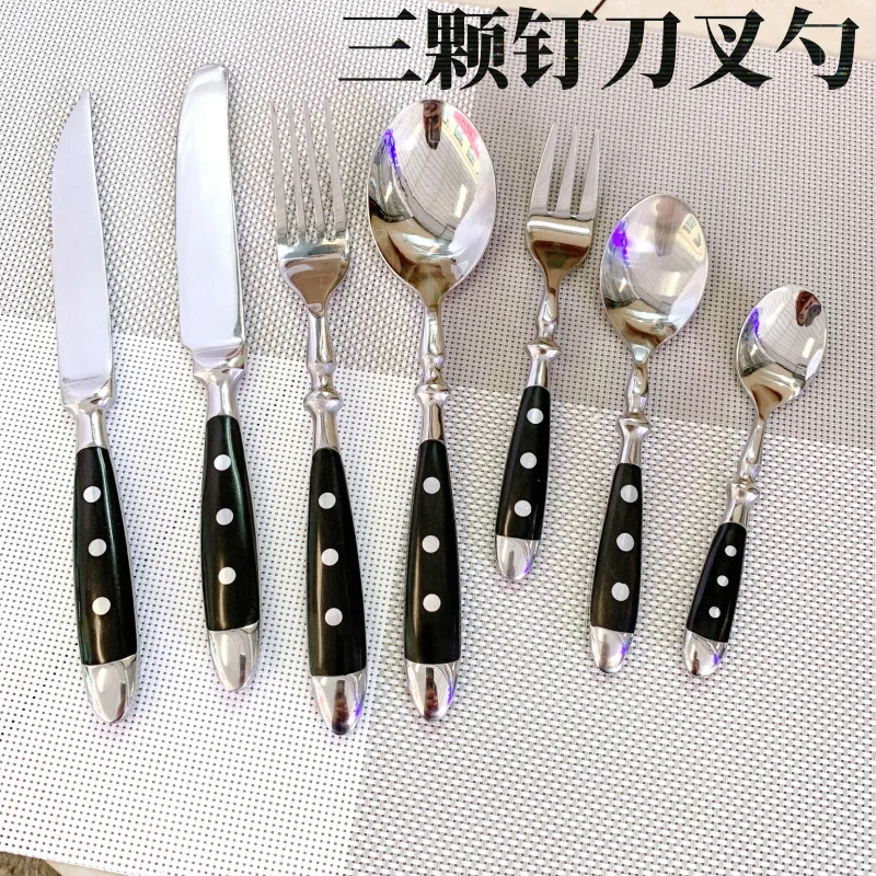 Stainless steel western tableware three nails knife fork spoon practical bakelite black handle stainless | Дом и сад