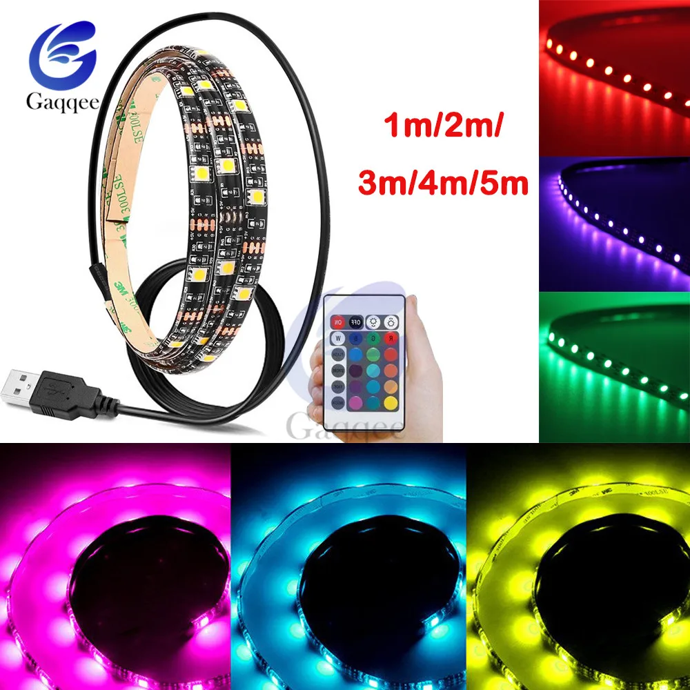5V 5050 60SMD/M RGB светодиодный светильник, Светодиодная лента USB, лампа 1-5 м, ТВ задний светильник, комплект с 24 битами, USB пульт дистанционного управления, 0,5 м