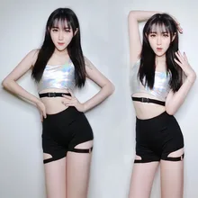 Костюмы для джазовых танцев, женская сексуальная одежда для выступлений на шесте, одежда для хип-хопа, уличного танца, Рейв, наряд для ночного клуба Gogo, одежда для диджея DC3552