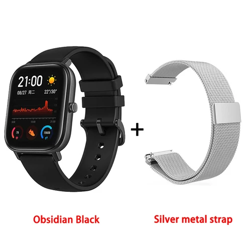 Amazfit GTS глобальная версия Смарт-часы для мужчин и женщин 5ATM водонепроницаемые часы для плавания под давлением для Xiaomi Android Phone IOS - Цвет: Black add Silver M.