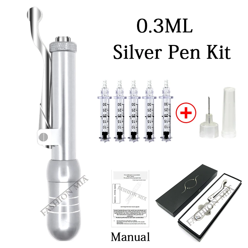 0.3 Silver pen kit Мезотерапия гиалурон ручка 0,3 мл губ инъекции наполнителя ацидо хиалуронико без иглы губ гиалурон ручка для удаления морщин похудения - Номер модели: 0.3 Silver pen kit