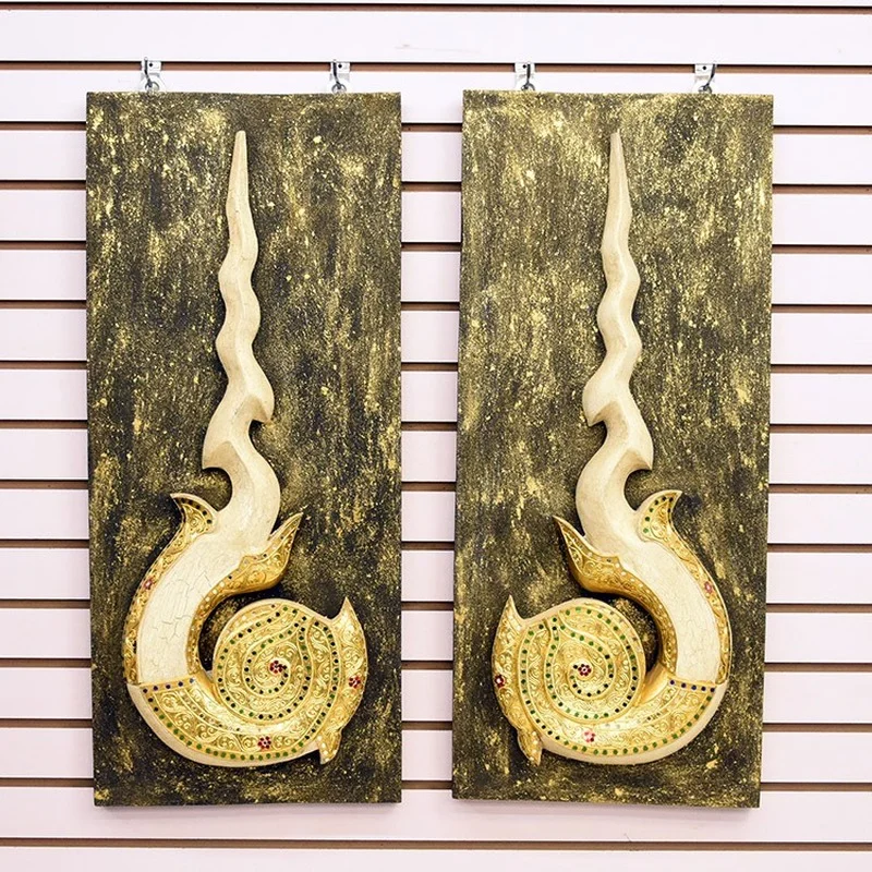 

Southeast Asian woodcarving crafts, Thai imported solid wood, Thai dragon and phoenix corner wall decoration