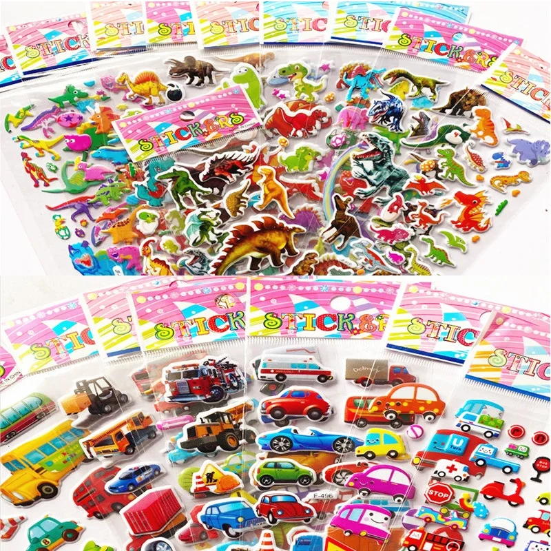 Random 3 Sheets/Set Smile Stars Love Heart Shaped 3D Puffy Bubble Stickers  Cartoon Waterproof DIY Scrapbook for Kids