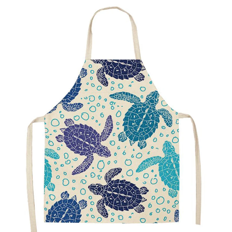 3 Kitchen Apron Funny Small Turle Printed Sleeveless Cotton Linen Aprons For Men Women Home Cleaning Tools - Цвет: 3