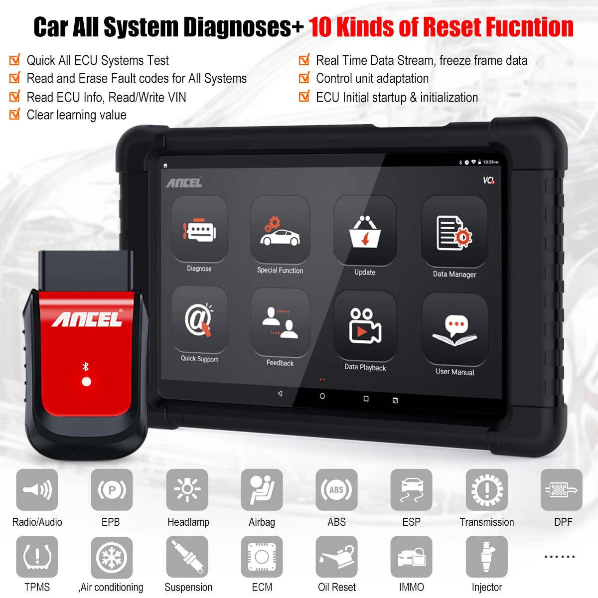 OBD2 автомобильный Сканнер ancel X6 Bluetooth полная система автомобильный диагностический инструмент ABS EPB DPF SAS подушка безопасности сброс масла топливный инжектор OBD2