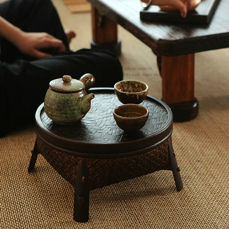 Chinese type Tea Table Retro Kungfu Sets Include Bamboo Storage basket with Covers for Household Round coffe tables |