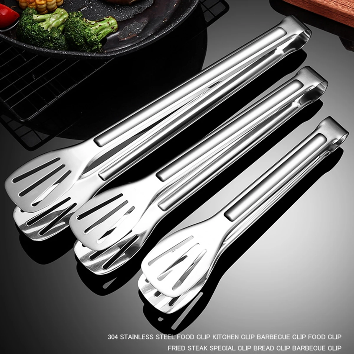 Stainless Steel Food Tongs Kitchen Utensils Anti Heat  Bread Barbecue Tongs、