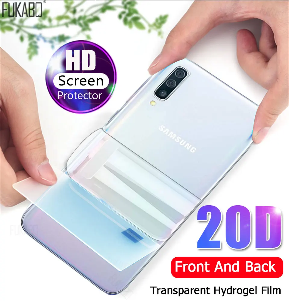 Новинка 20D Гидрогелевая Передняя и задняя пленка для samsung Galaxy A10 A20 A30 A40 A50 A70 Защитная пленка для экрана для Note 8 9 10 Plus A80 A20E A60