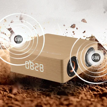 

3000mAh Wooden Clock Wireless Bluetooth 4.2 AUX Input TF Card /U Disk Speaker Subwoofer Portable Stereo Music Player LED Display