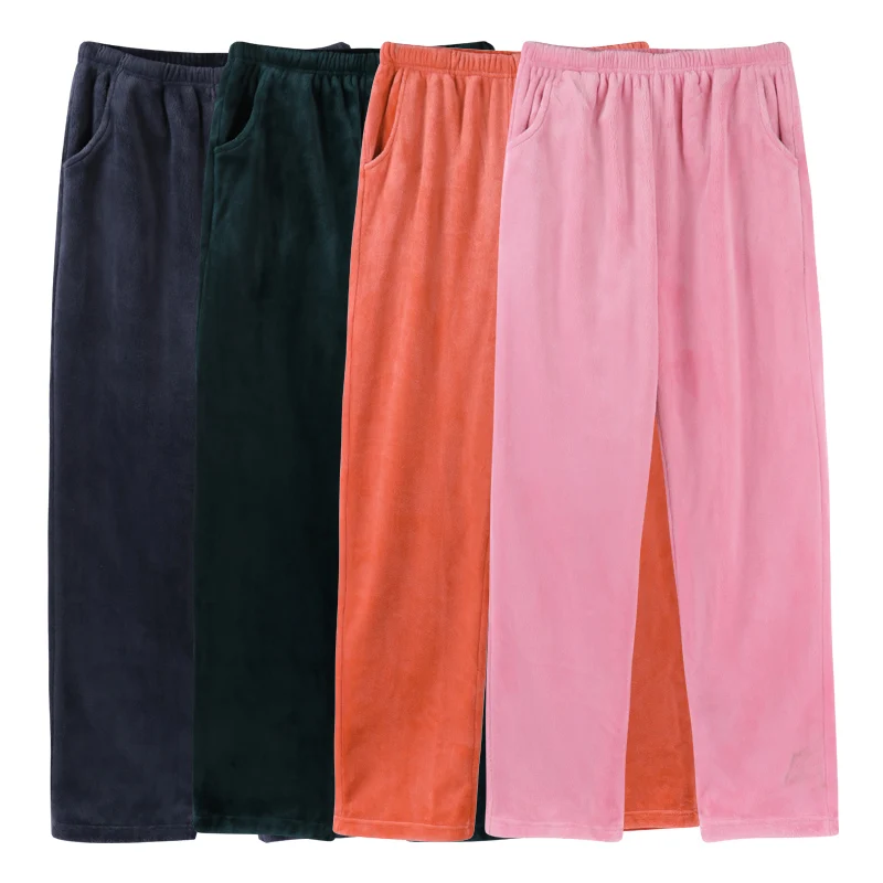 

Flannel Lounge Pants Korean Minimalist Sleep Pants with Two Pockets Elastic Waist Cozy Home Clothing Womens' Night Sleep Bottoms
