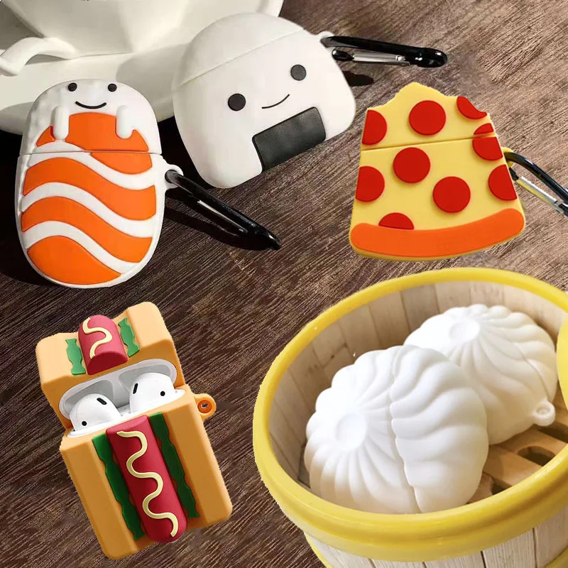 Мягкие Наушники вкладыши для Apple AirPods с паром чехол Airpods 2 имитация еды пиццы