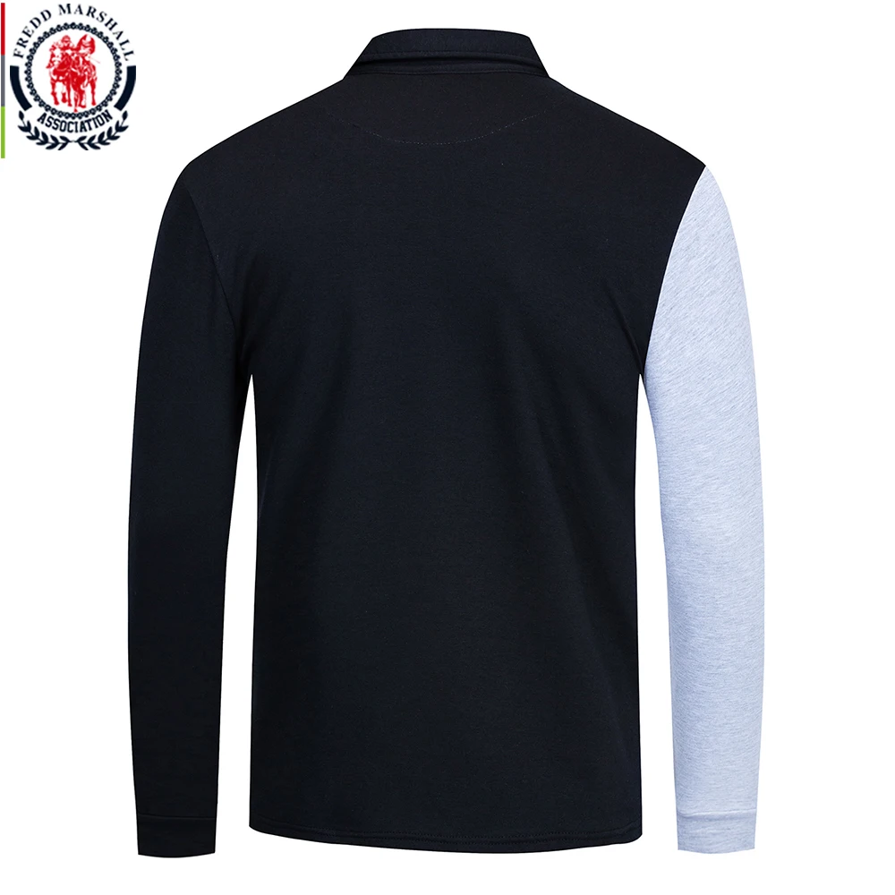 Fredd Marshall Autumn New Flag Embroidered Polo Shirt Men Patchwork Polo Shirt Cotton Casual Male Polo Shirts Tops 066