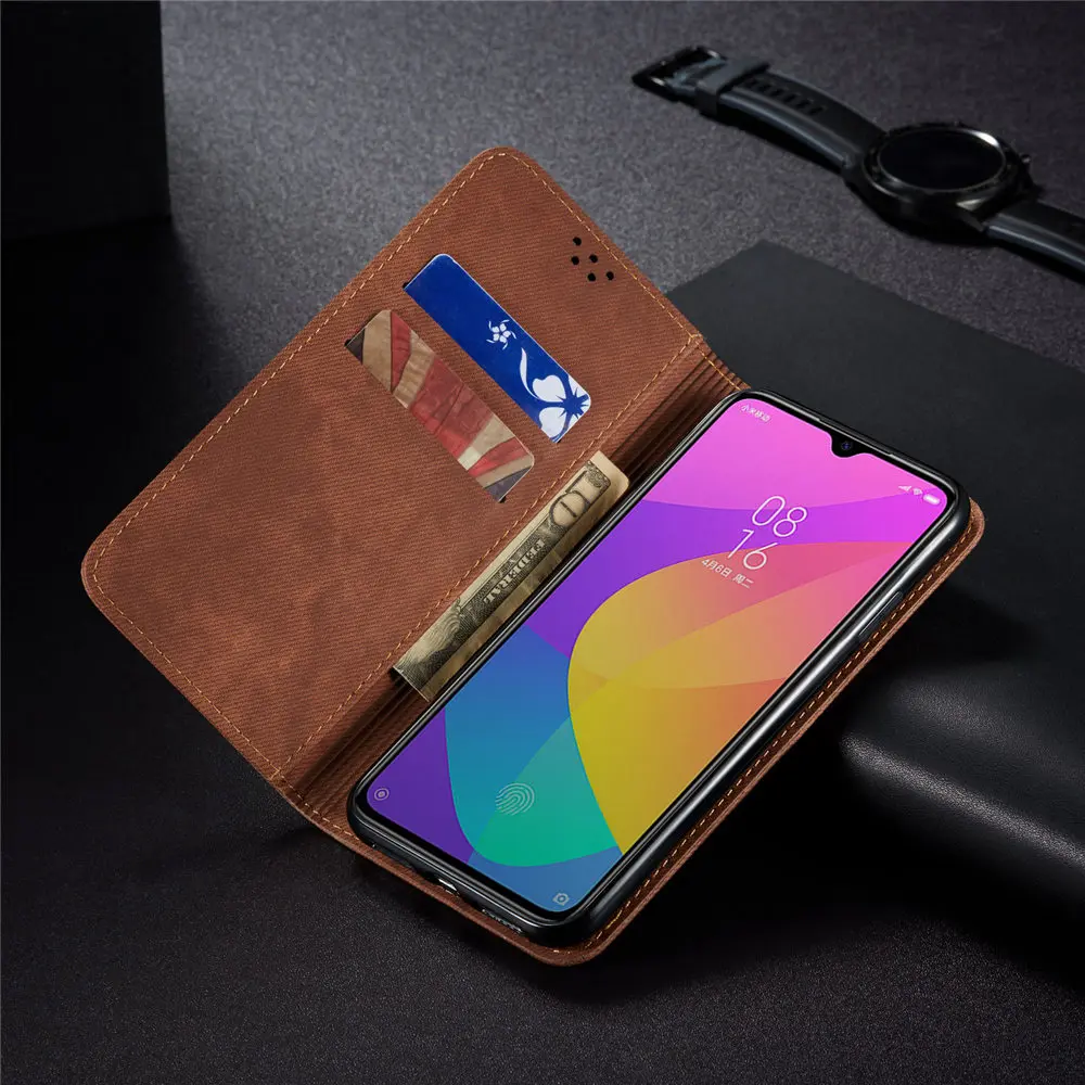 Ретро джинсовый тканевый флип-чехол для Xiaomi Mi CC9 CC9e A3 9 Lite 9T Pro Магнитный чехол s кошелек Чехол холщовая ткань чехол для телефона оболочка