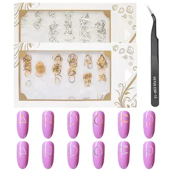 

KROFAUE Nail Art Decoration Accessories Gold Silver Round Triangle Nails Sequins DIY 3D Nail Decoration Rhinestones