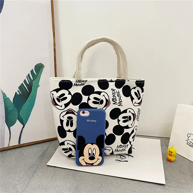New Disney Cartoon Canvas Bag Cute Simple Women Shopping Handbag Fashion Creative Mickey Mouse Lunch Box Girl Birthday Gift 4