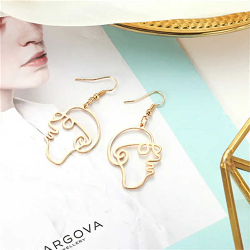 Style 23 Gold Серьги в виде лица, простые серьги с человеческим лицом для женщин, модные абстрактные полые женские длинные серьги, бижутерия, подарки - Metal Color: Style 23 Gold