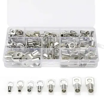 

100PCS SCTinned Copper Ring Lug Connectors for Battery Bare Cable Electric Wire Crimp Terminal With Box