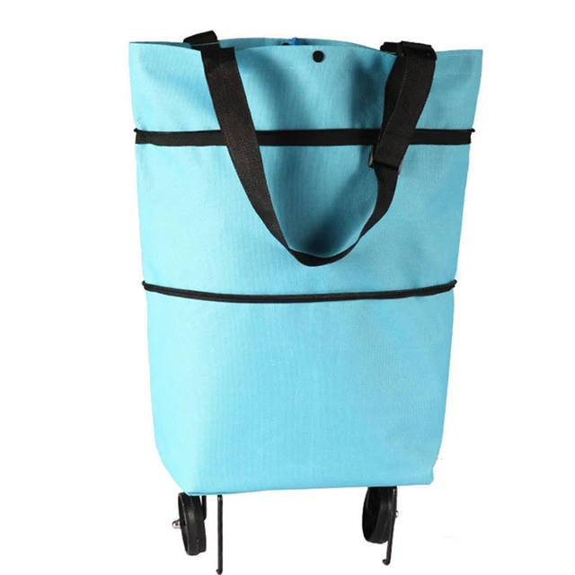 Folding Storage Bag High Capacity Shopping Food Organizer Trolley Bag On Wheels Bags Portable Shopping Bags Buy Vegetables Bags Sky blue B
