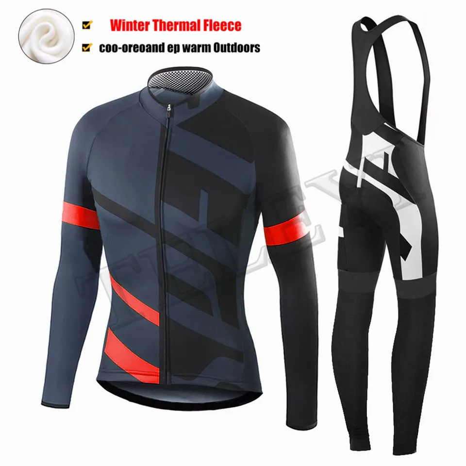 Черная велосипедная одежда с длинным рукавом, Теплая Флисовая одежда Ropa Invierno MTB, зимняя одежда для велоспорта - Цвет: Cycling set