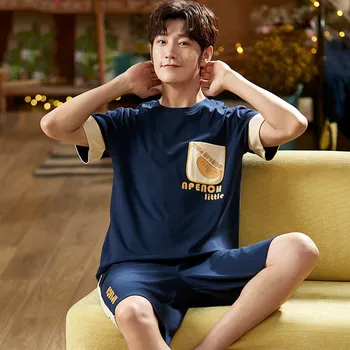

Summer Cotton Couple Men 's Home Clothes Short Sleeve Cartoon Household Clothing Casual Pajamas Set Thin Loose Leisure wear