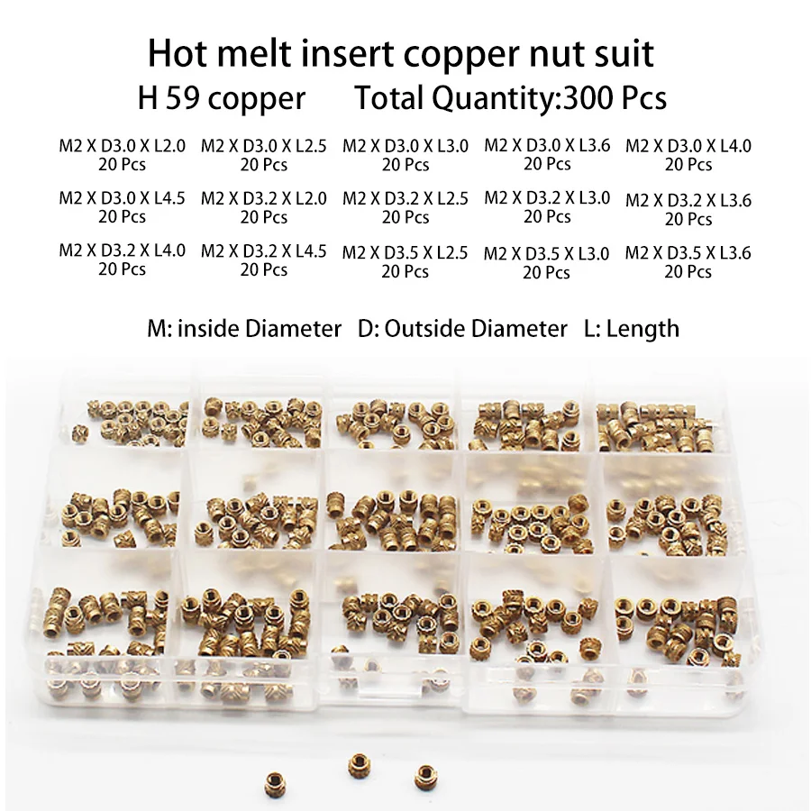 Female Thread Knurled Threaded Embedment Hot Melt Insert Brass Nuts Assortment Kit for 3D Printing Injection Molding For Brass Insert Nuts