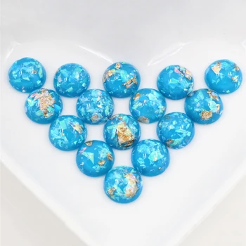 

New Fashion 10mm 40pcs/Lot Sky-Blue Color Built-in metal foil Flat back Resin Cabochons Cameo V7-16