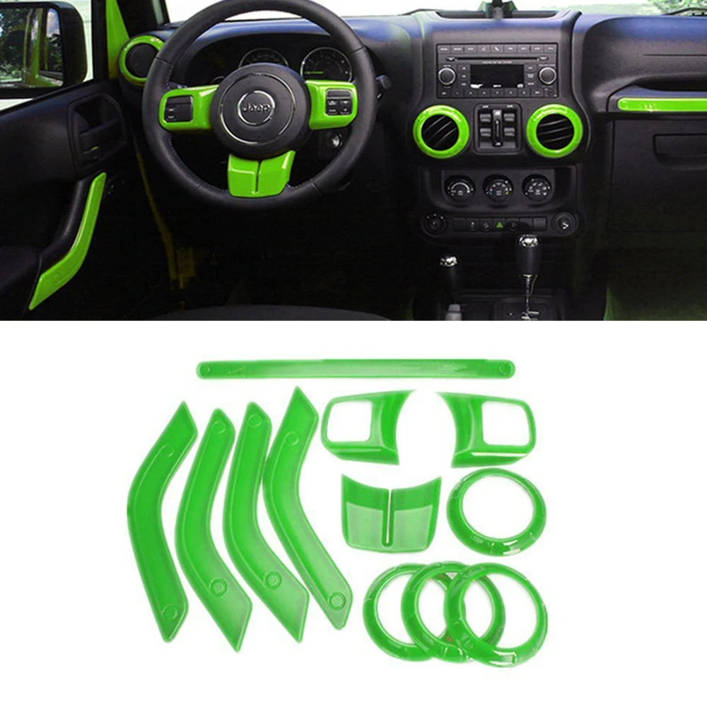 12pcs Green Abs Steering Wheel Trim Air Condition Vent Interior Accessories  Door Handle Cover Kits For Jeep Wrangler Jk - Car Stickers - AliExpress