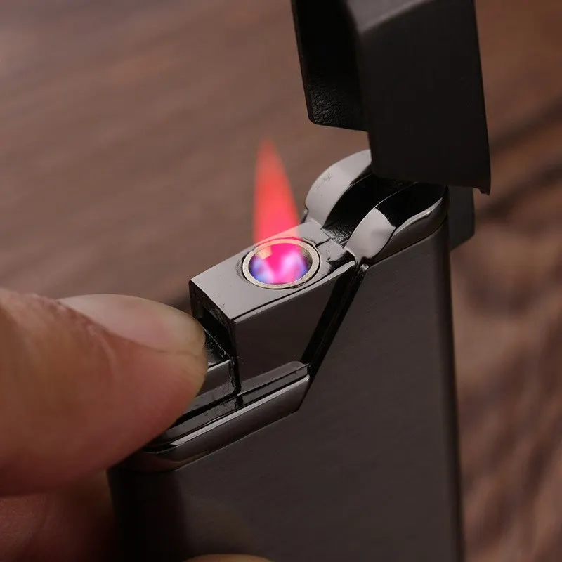 

Creative High Temperature Red Flame Windproof Inflatable Cigarette Lighter Metal Body Ultra-thin Personality Butane Gas Lighter